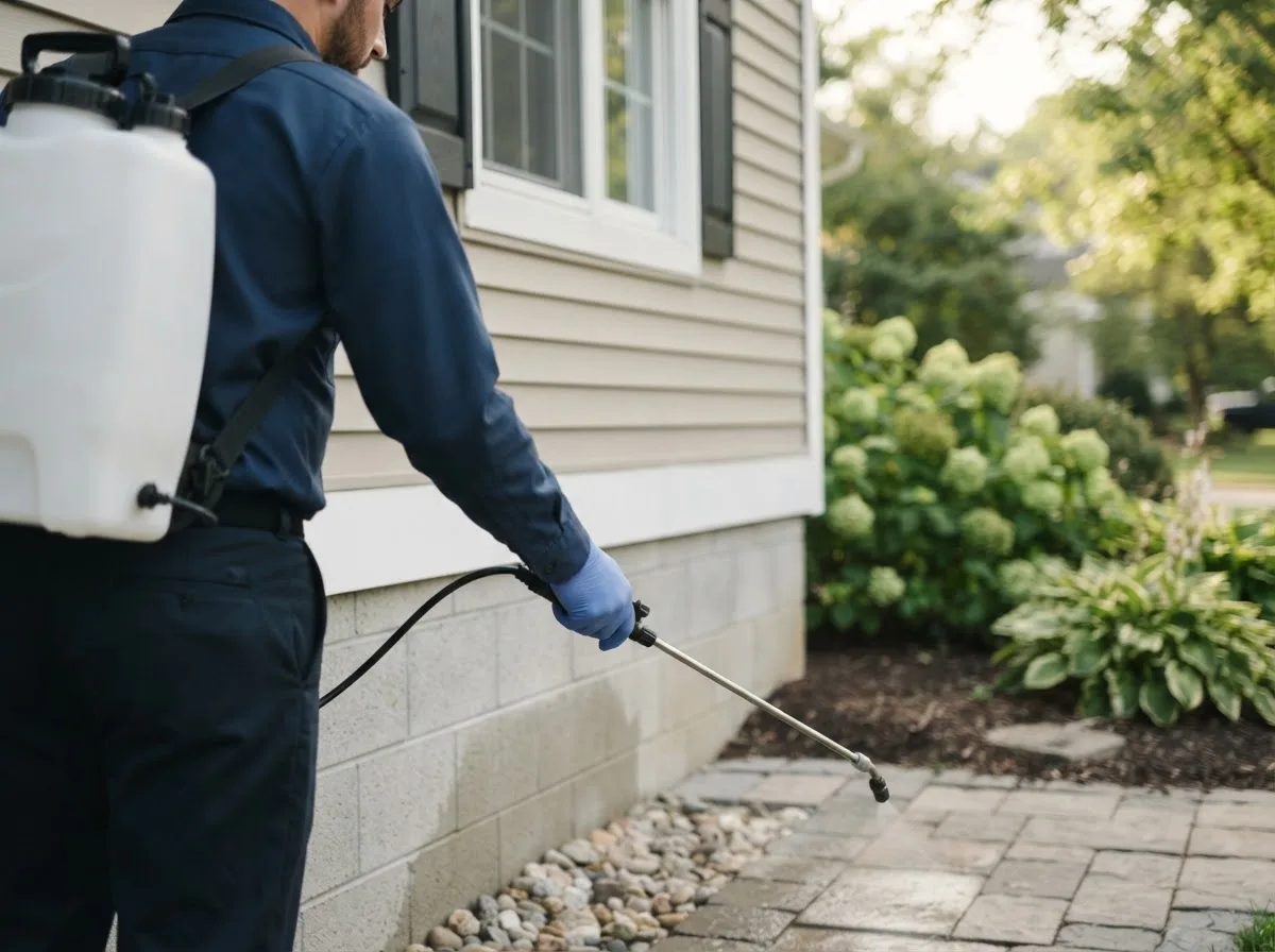 Pest control technician inspecting a home in Burton, WV